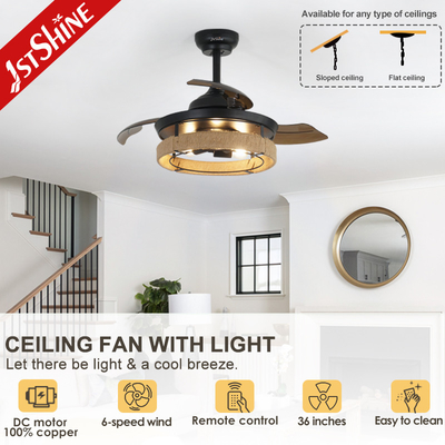 Rope Cage Hidden Blade Ceiling Fan Light With Remote Control Dc Motor