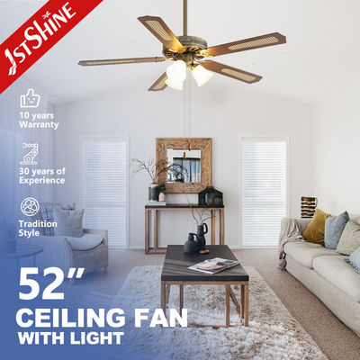 품질  Classic Antique Brass Ceiling Fan With Light  Pull Chain AC Motor 5 Mdf Blade 공장