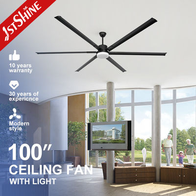 품질  100 Inch Black Modern Metal Blade Large DC Motor Ceiling Fan With 3 Color LED Light 공장